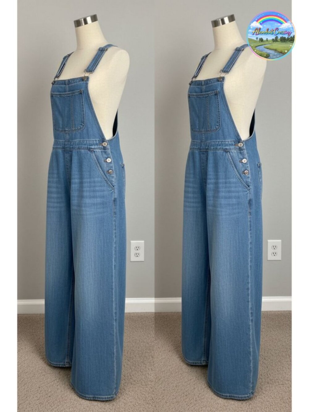 Women's Loose Wide Leg Denim Overalls Adjustable Strap Baggy Distressed Jean